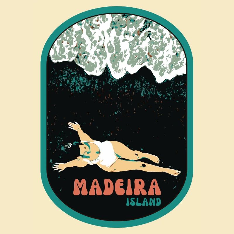 Illustration bathing black sand beach, Madeira