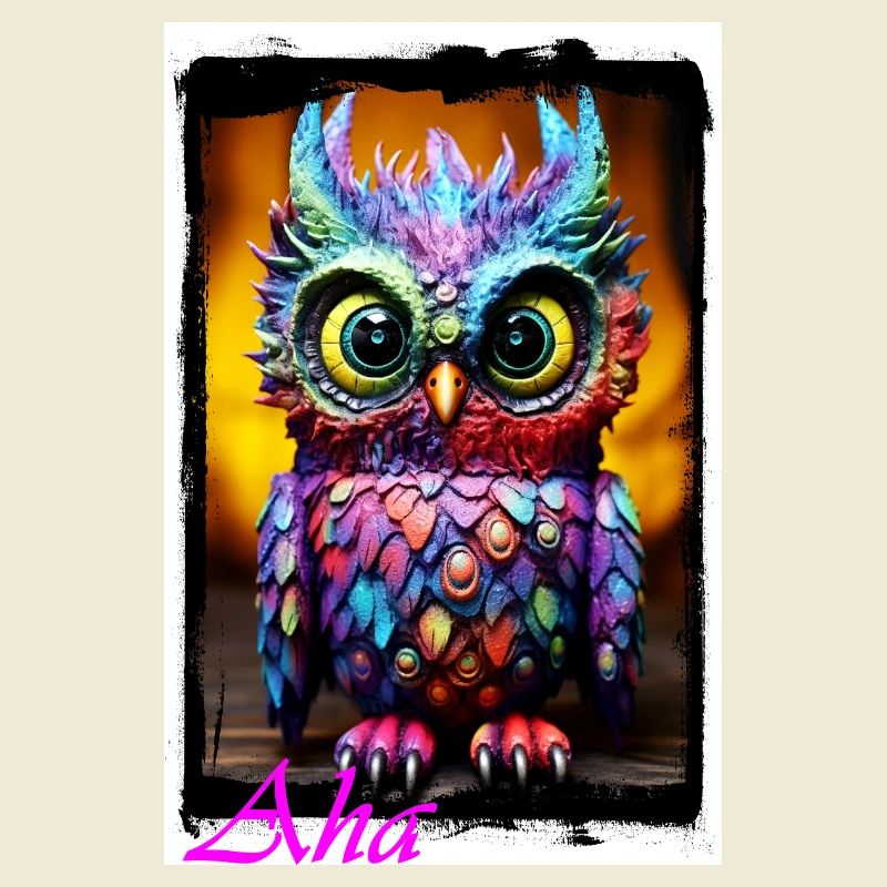 Bunte Eulenfigur mit Neonfarben Puppe Textil