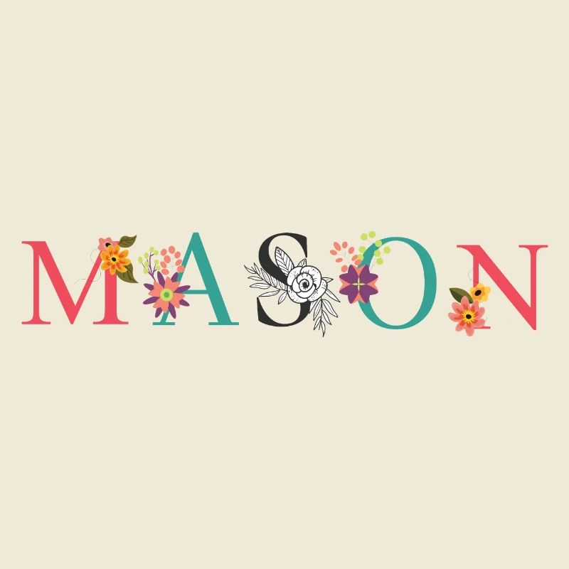 Art du nom MASON avec des fleurs brodées