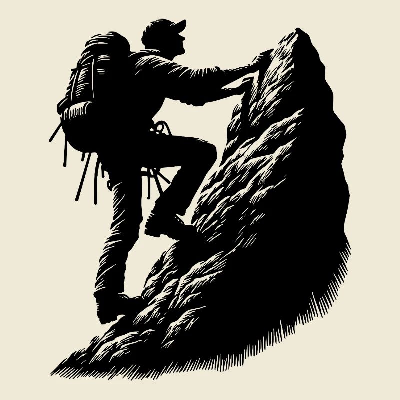 Man climbing on mountain top rocks