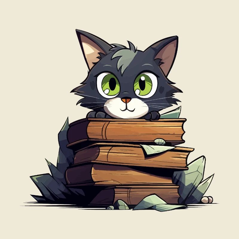 Cat Book Stack