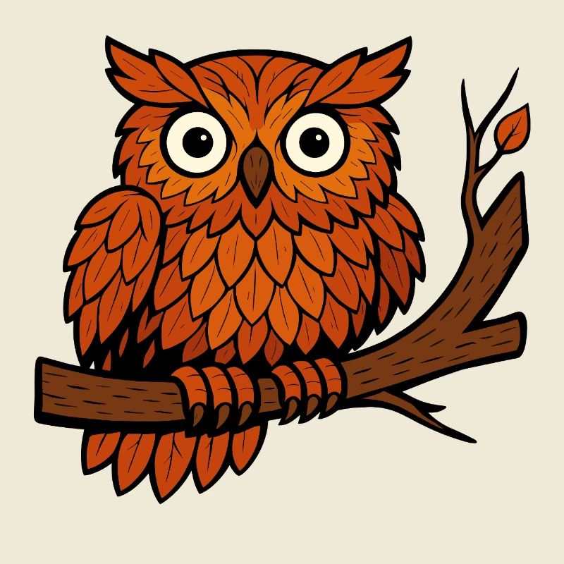 Comic Eule Herbst Wald Laub Blätter Ast Baum Jäger