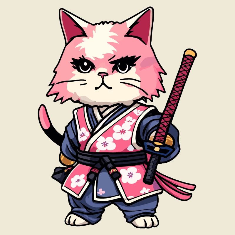 Chat samouraï & fleurs de cerisier #11