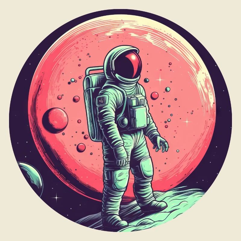 Astronaute et Lune rouge - Exploration spatiale