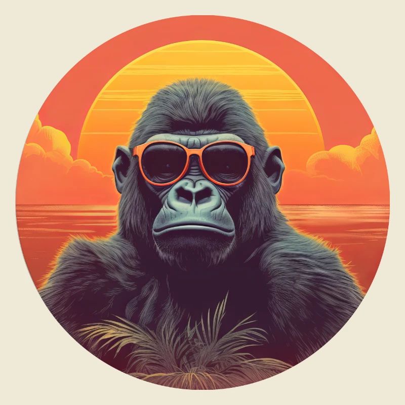Gorille cool au coucher du soleil: conception de singe détendue