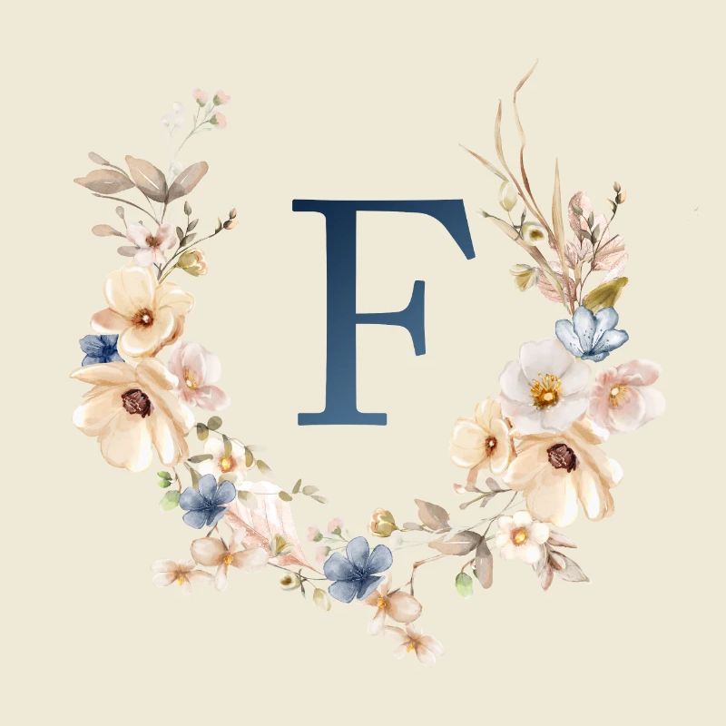 F Monogram, Floral, Boho