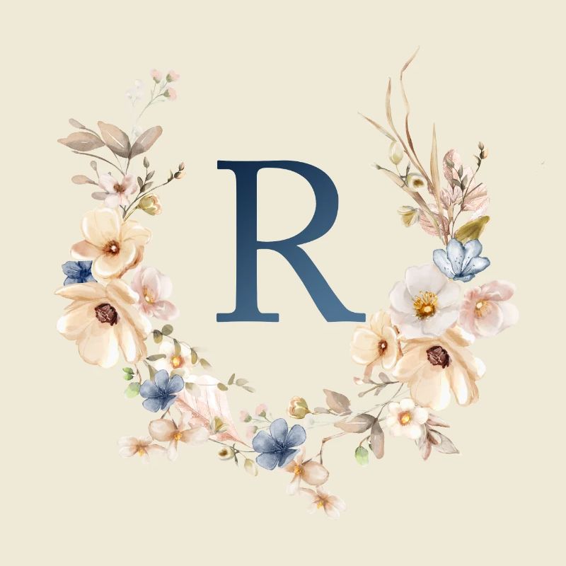 R Monogram, Floral, Boho