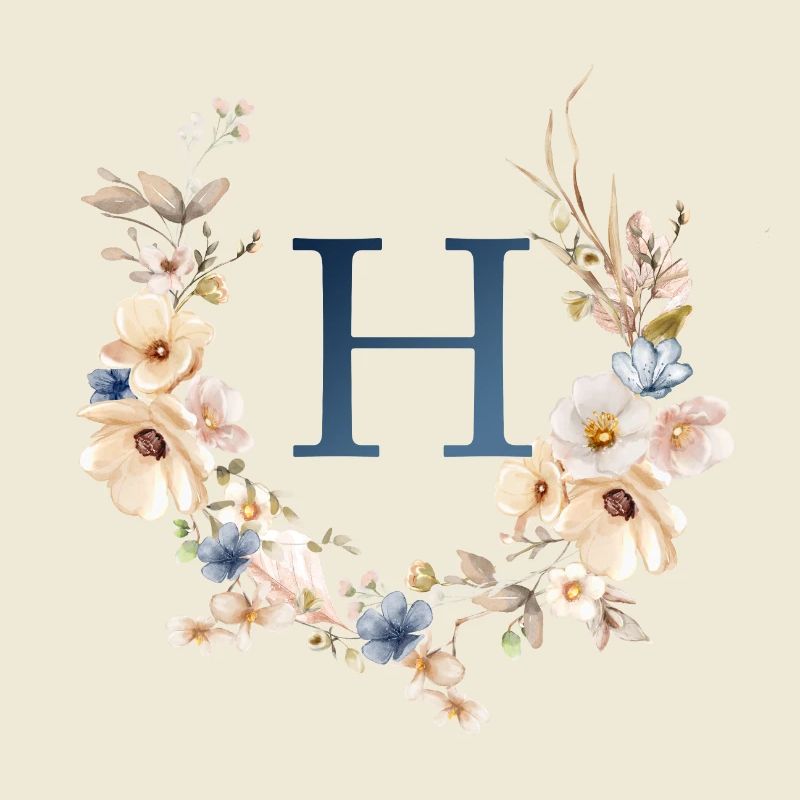 H Monogram, Floral, Boho