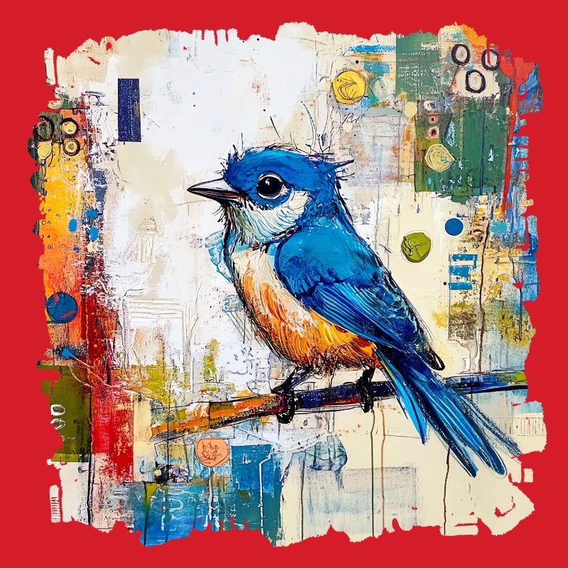 Blauer Vogel im abstrakten Farbmeer