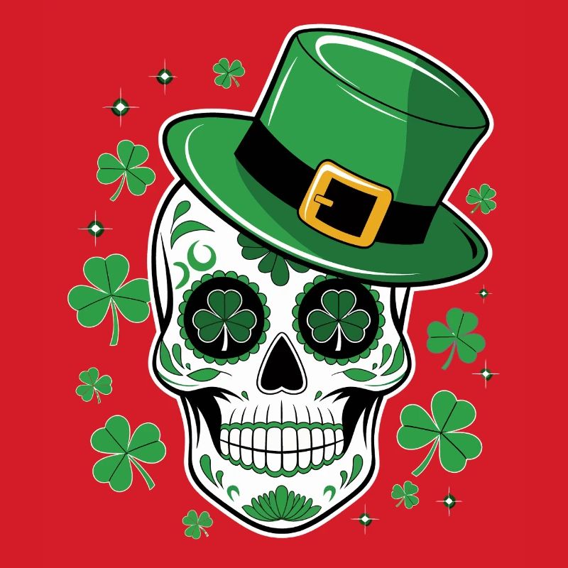 Crâne vert avec chapeau de saint Patrick