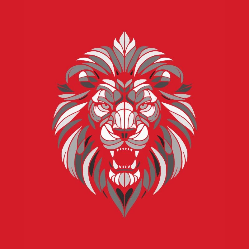 Black and white lion head geometric patterns