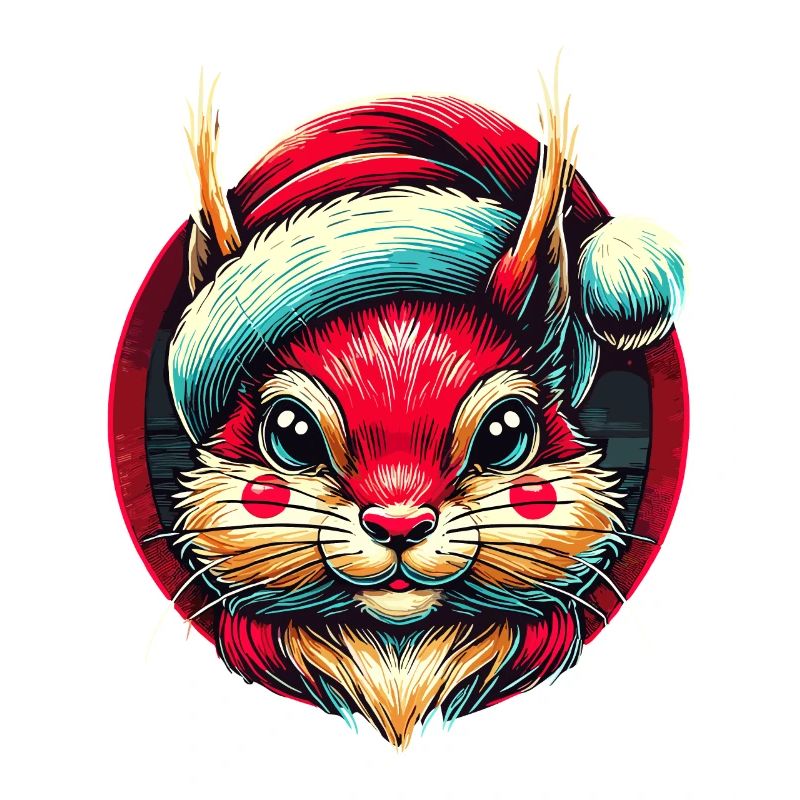 Cheerful squirrel with a santa hat