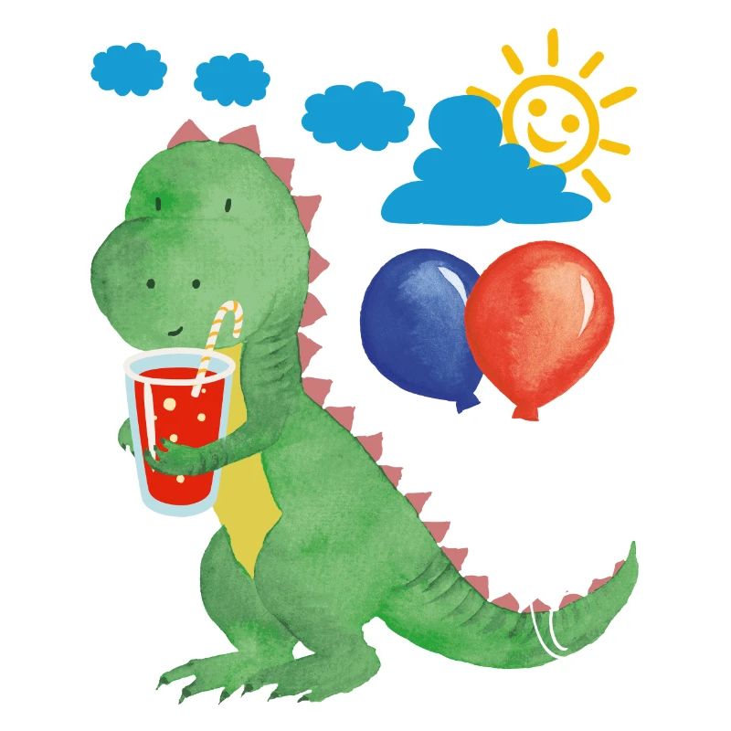 Small dino with refreshment and balloons