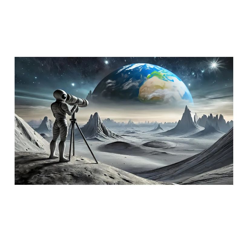 extraterrestre gris à la surface de la lune – observation de la terre