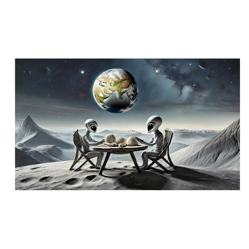 extraterrestre gris à la surface de la lune – dîner