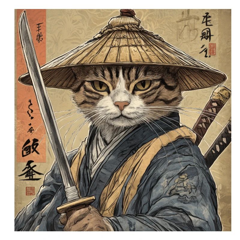 Cat Samurai Japan Ukiyo-E