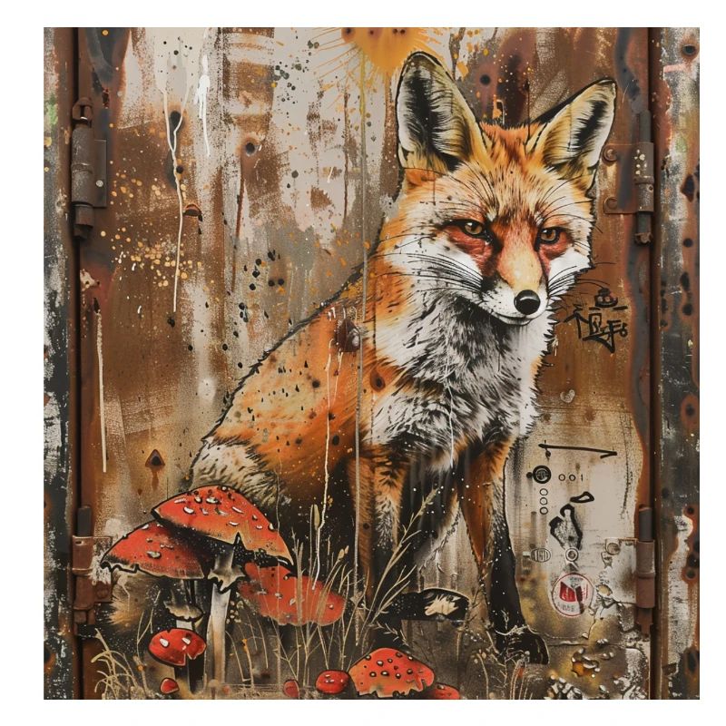 Graffiti Fox Toadstools Rust Metal Street Art