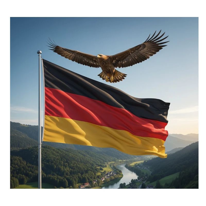 Aigle au-dessus du drapeau allemand