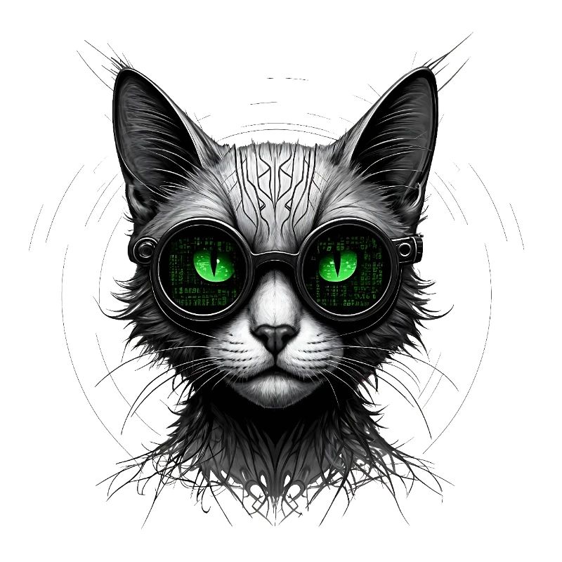 Green Eyes Computer Coder Geek Cat