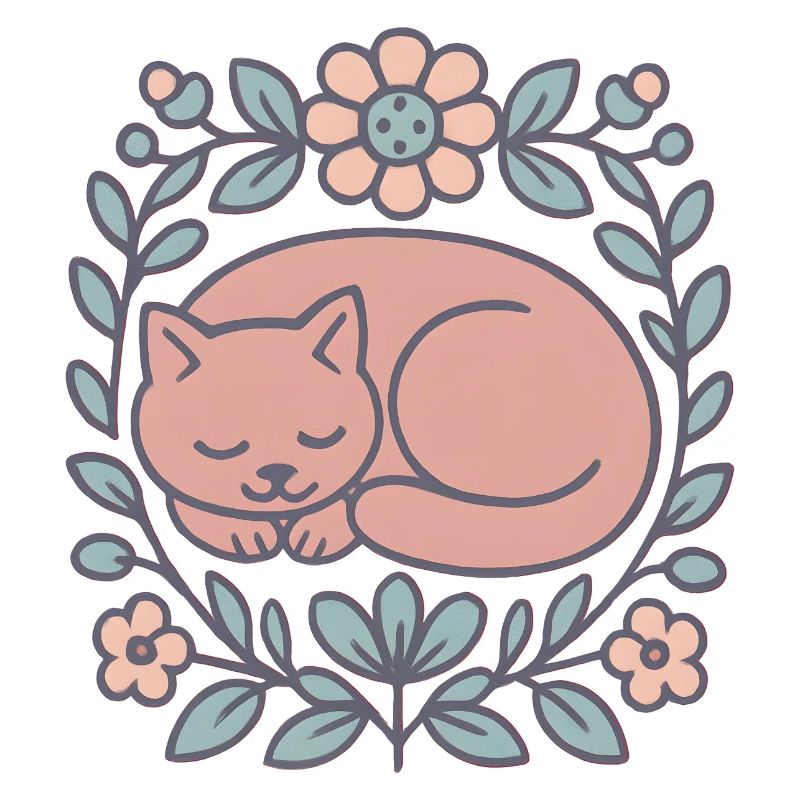 Chat endormi dans un cercle de fleurs