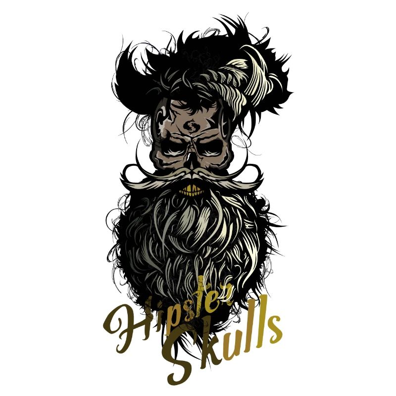 Kopf des Todes Hipster Kran Bart Schnurrbart Schädel b