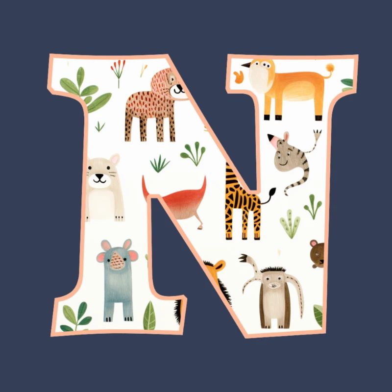 Letter N, Monogram, Animal Pattern