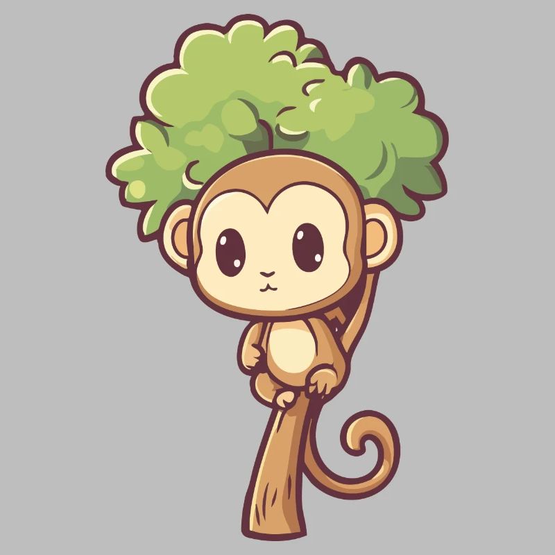 Affe sitzt auf Baum - Kawaii Äffchen