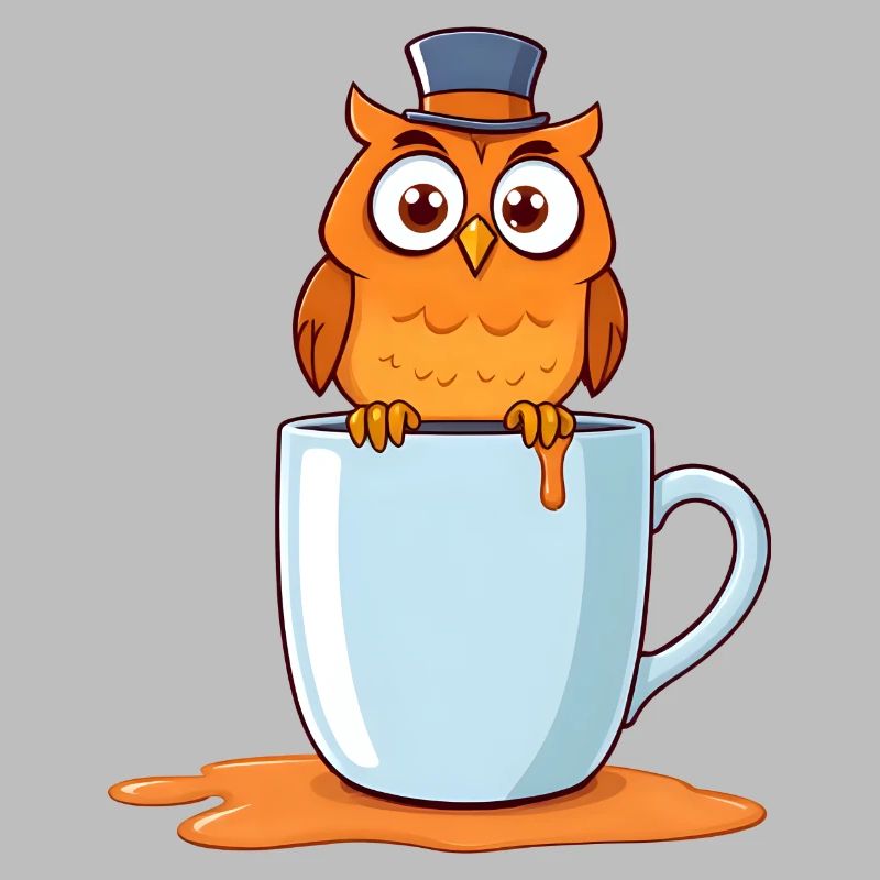 Whimsical Owl Perched on Blue Mug