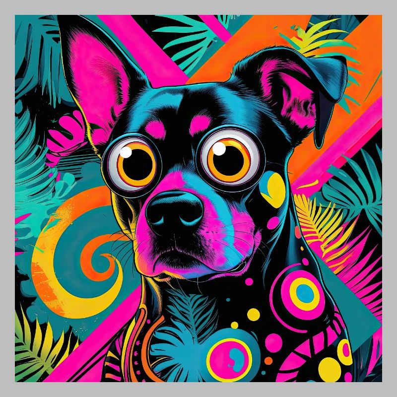 style de dessin animé de couleur néon chat chien art design cool