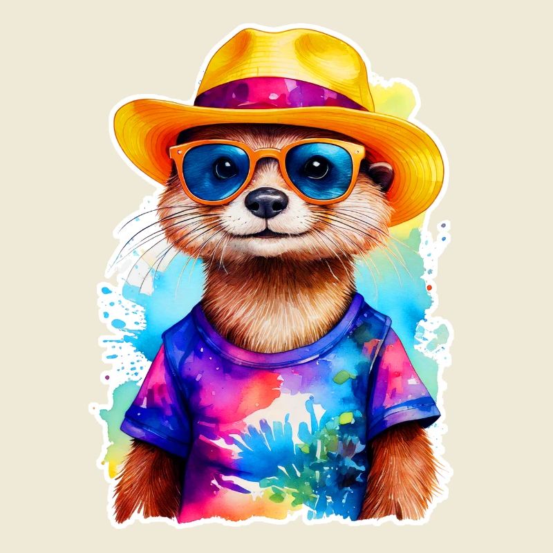 Otter with straw hat