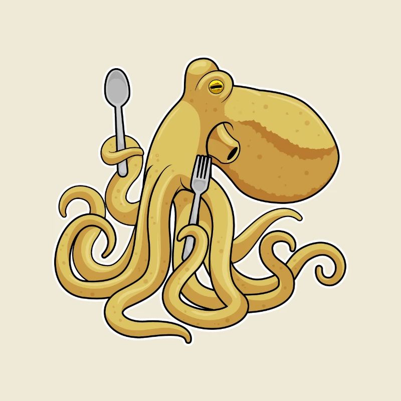 Krake Essen Löffel Gabel