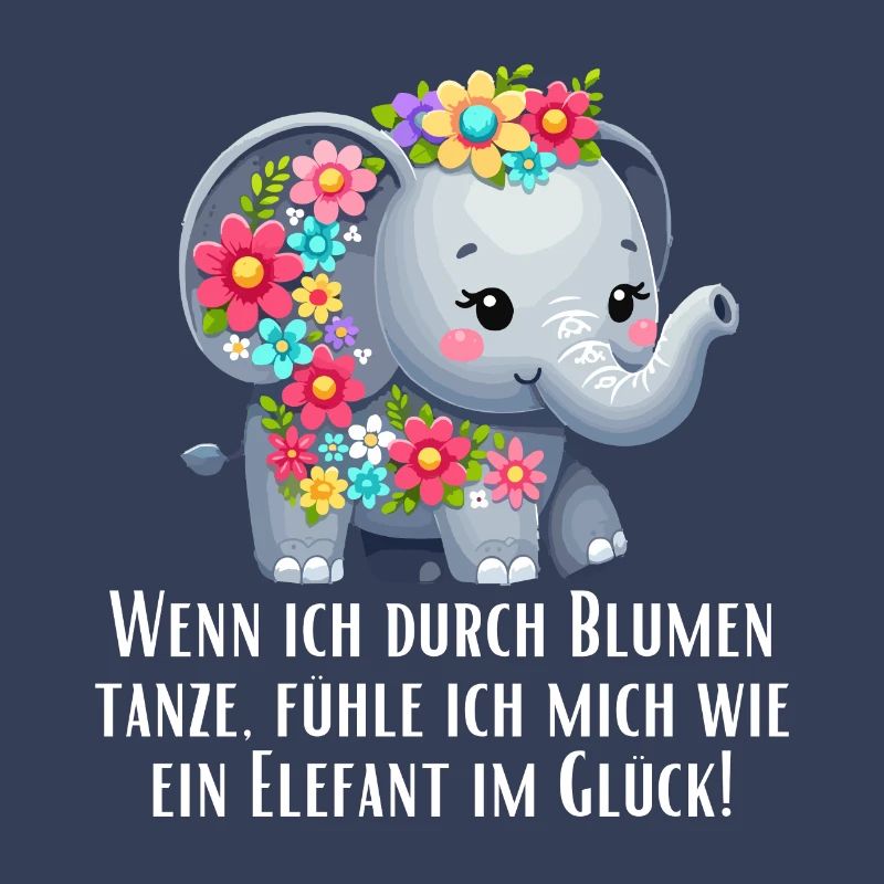 Éléphant mignon avec des fleurs et un dicton