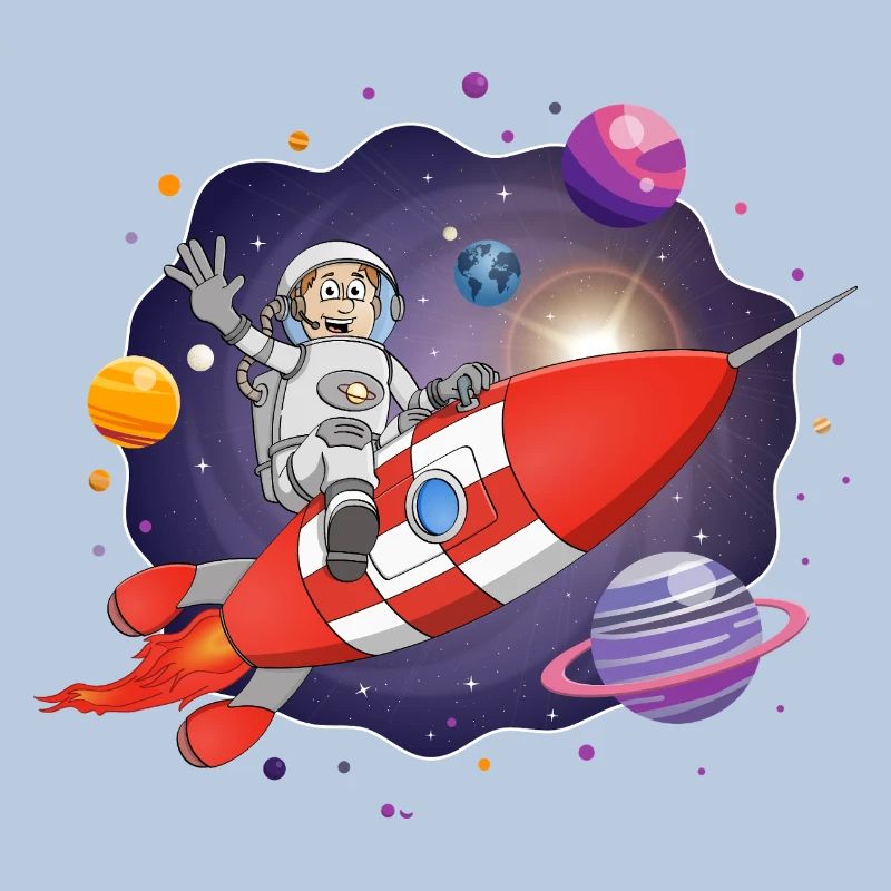 L’astronaute de la fusée rouge dans l’espace