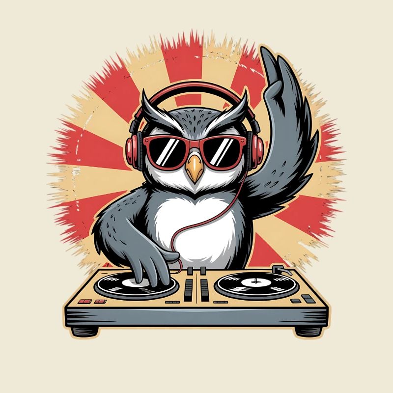 DJ Eule mit Turntables