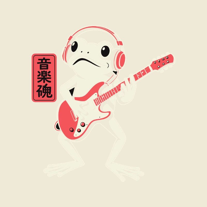 Frosch spielt E-Gitarre mit Kopfhörern