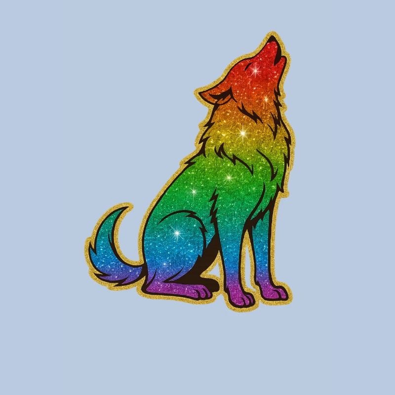 Heulender Regenbogenwolf Glitter Silhouette