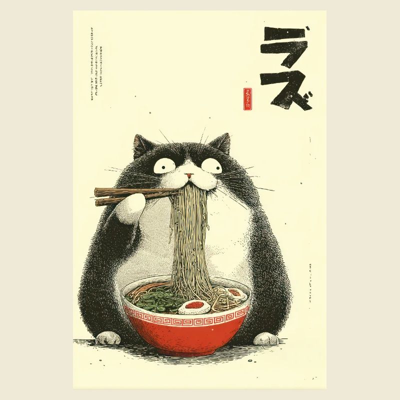 Nudelnde Katzen-Ramen
