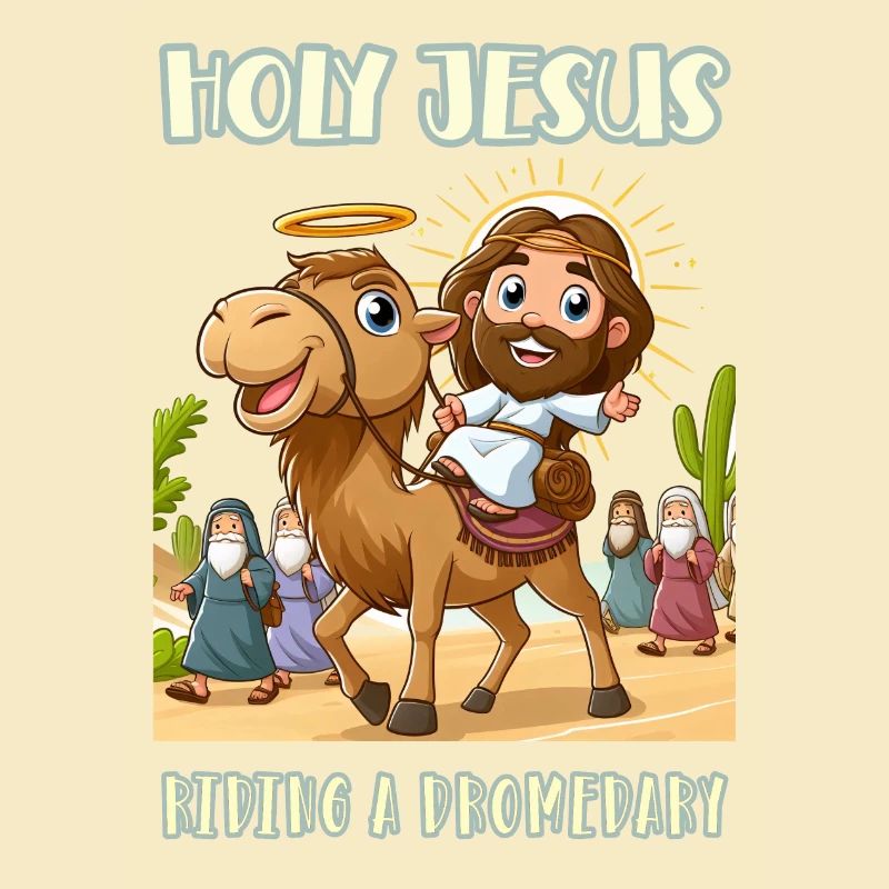 Holy Jesus riding a dromedary