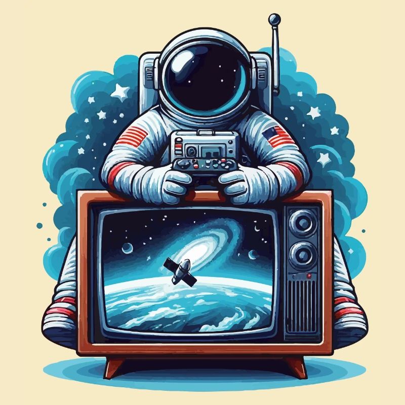 Astronaute devant la télévision cadeau de l’espace extra-atmosphérique