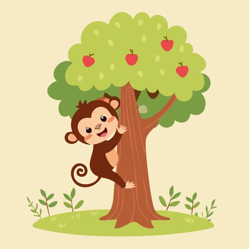 Cute monkey climbing a tree