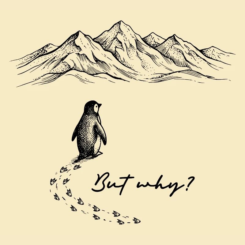 Pinguin Meme But why? Schneespur Berge Gekritzel