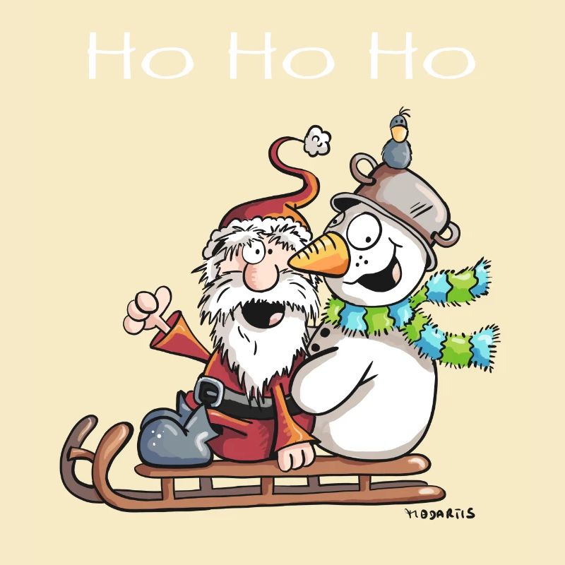 Santa Claus and Snowman ride a sledge - Gift