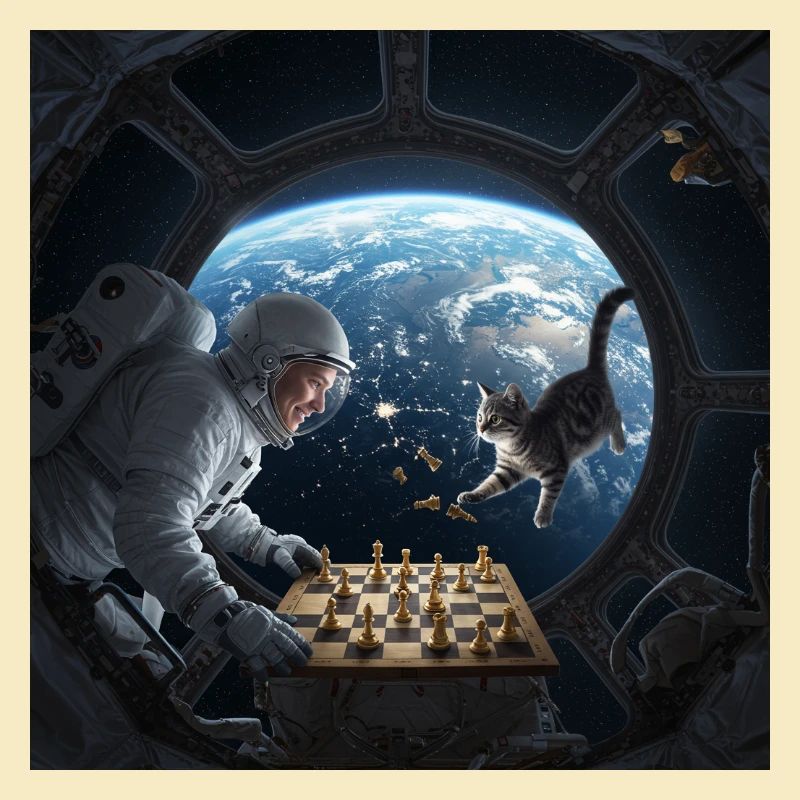 Weltraum-Schach mit Katze