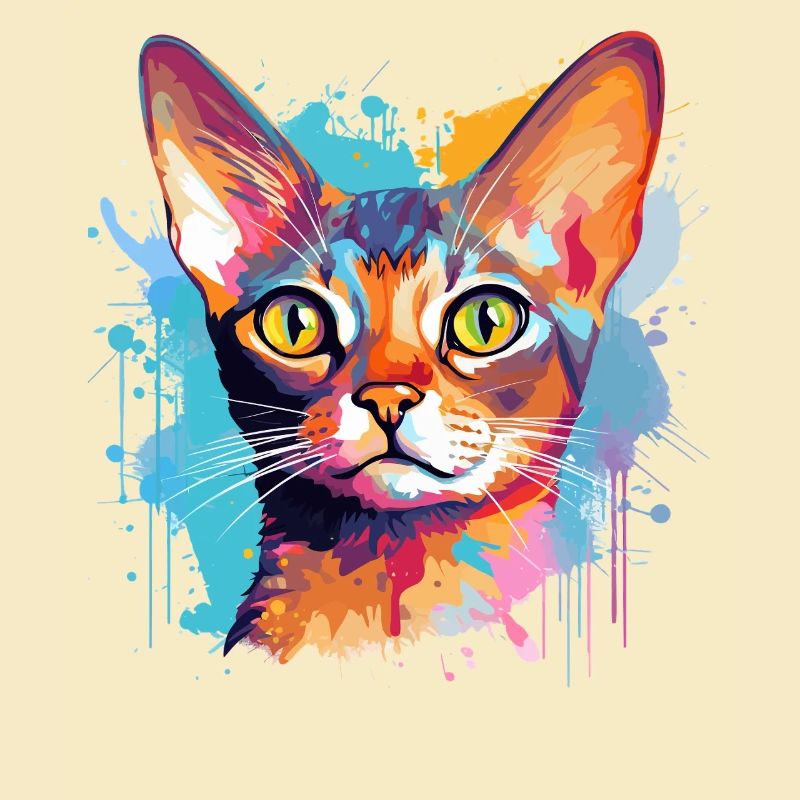 Abessinisches Katzengesicht – bunte Splash-Kunst