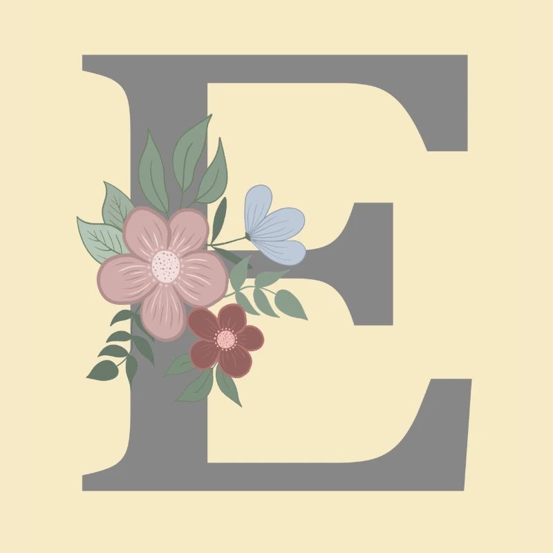 Buchstabe E mit Blume grau
