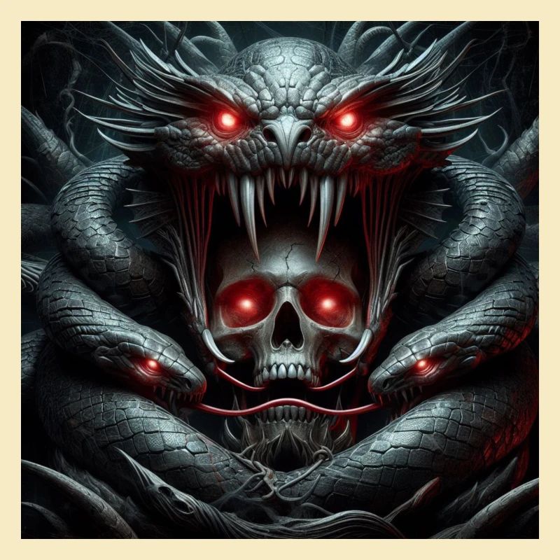 Skull devoured by snakes