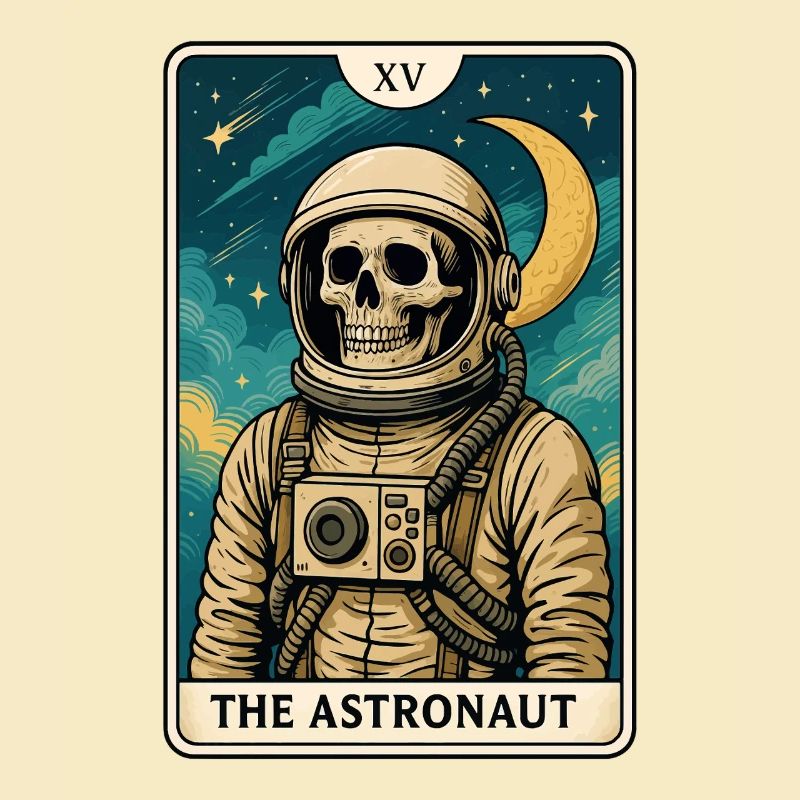 Astronaut with skull and starry sky