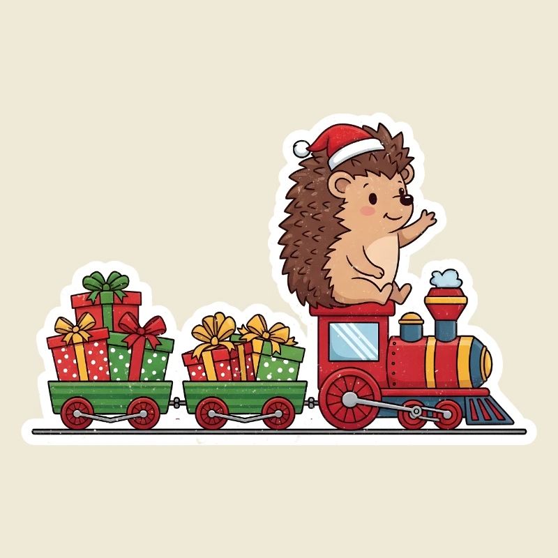 Weihnachtsigel Zug mit Geschenken