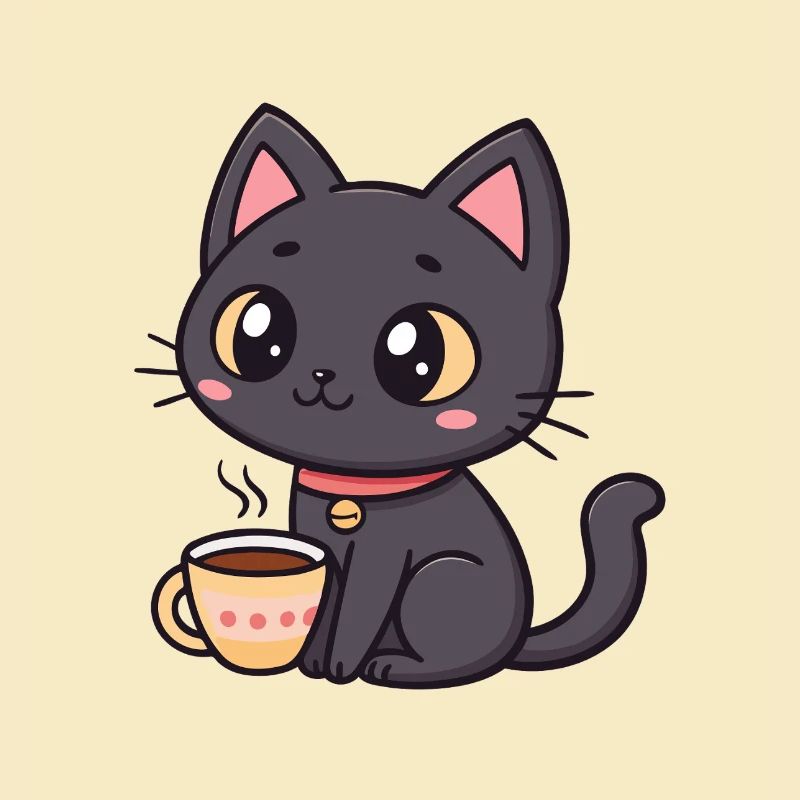 Warme schwarze Katze mit Tee