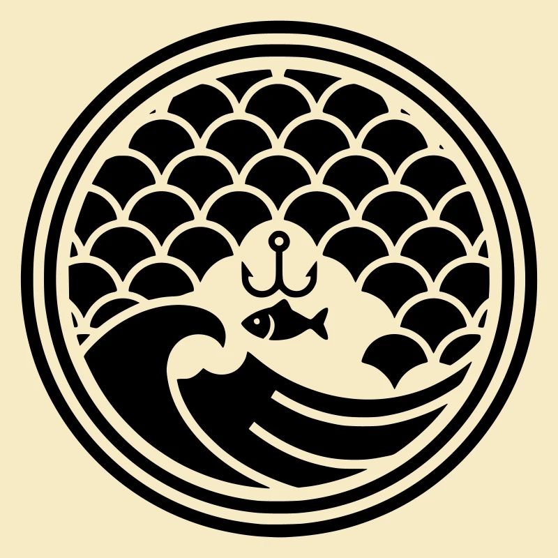 Japan Angler Wave Hook Design Vector